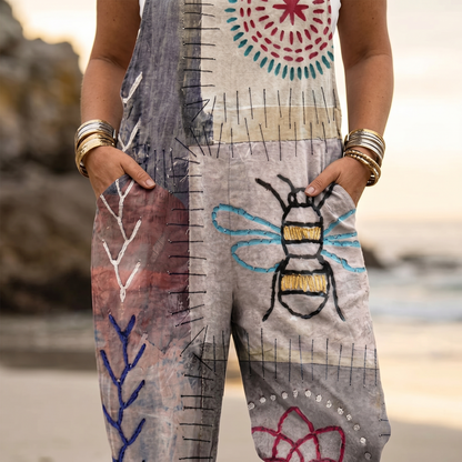 QueenBee Artisan Print Plus-Size Overall — View 5 | Clova