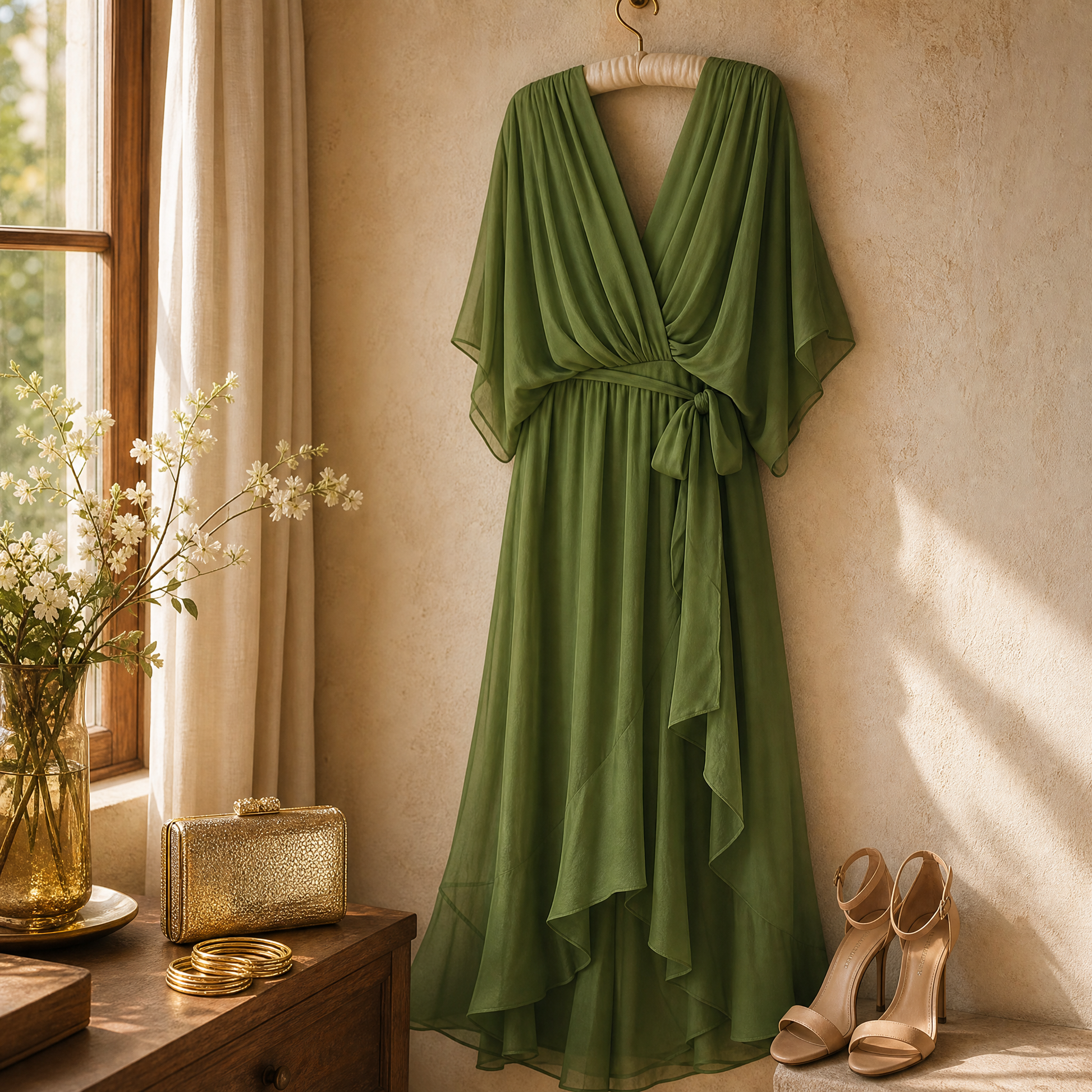 Flowing V-Neck Midi Dress — View 5 | Clova
