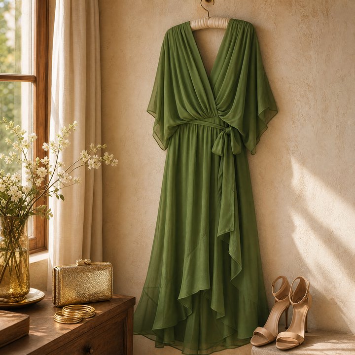 Flowing V-Neck Midi Dress — View 5 | Clova