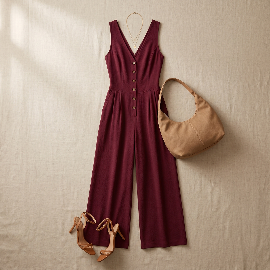 Wide-Leg Button Front Jumpsuit — View 5 | Clova