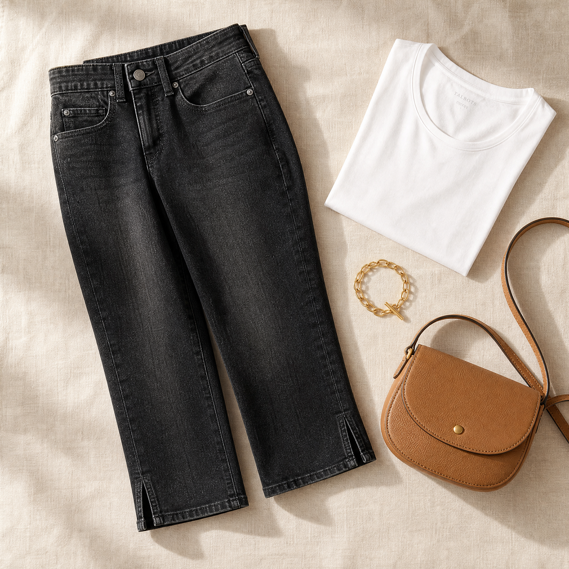 Flattering High-Waist Stretch Denim Capris — View 6 | Clova