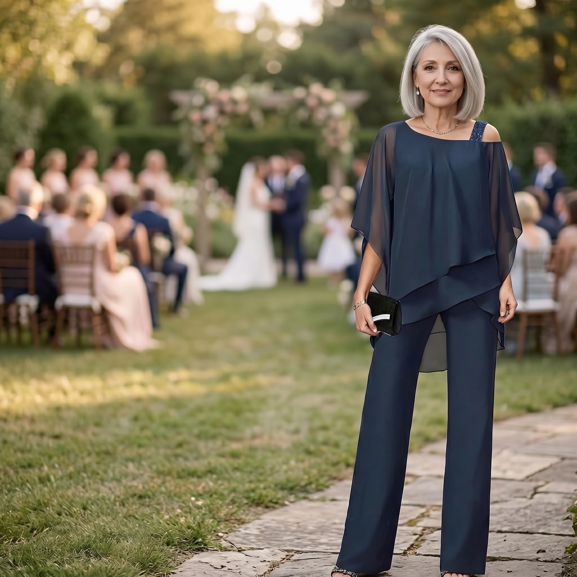 Asymmetric Chiffon Two-Piece Set — View 5 | Clova