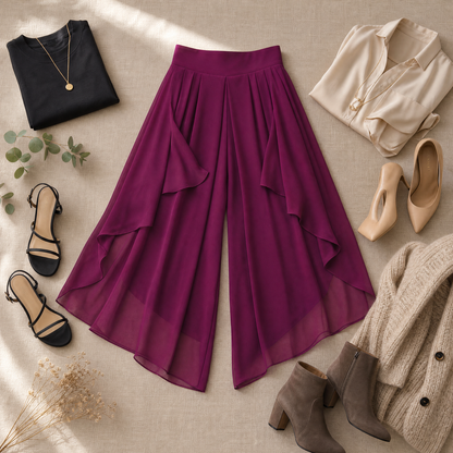 High-Waist Culottes with Skirt Drape — View 5 | Clova