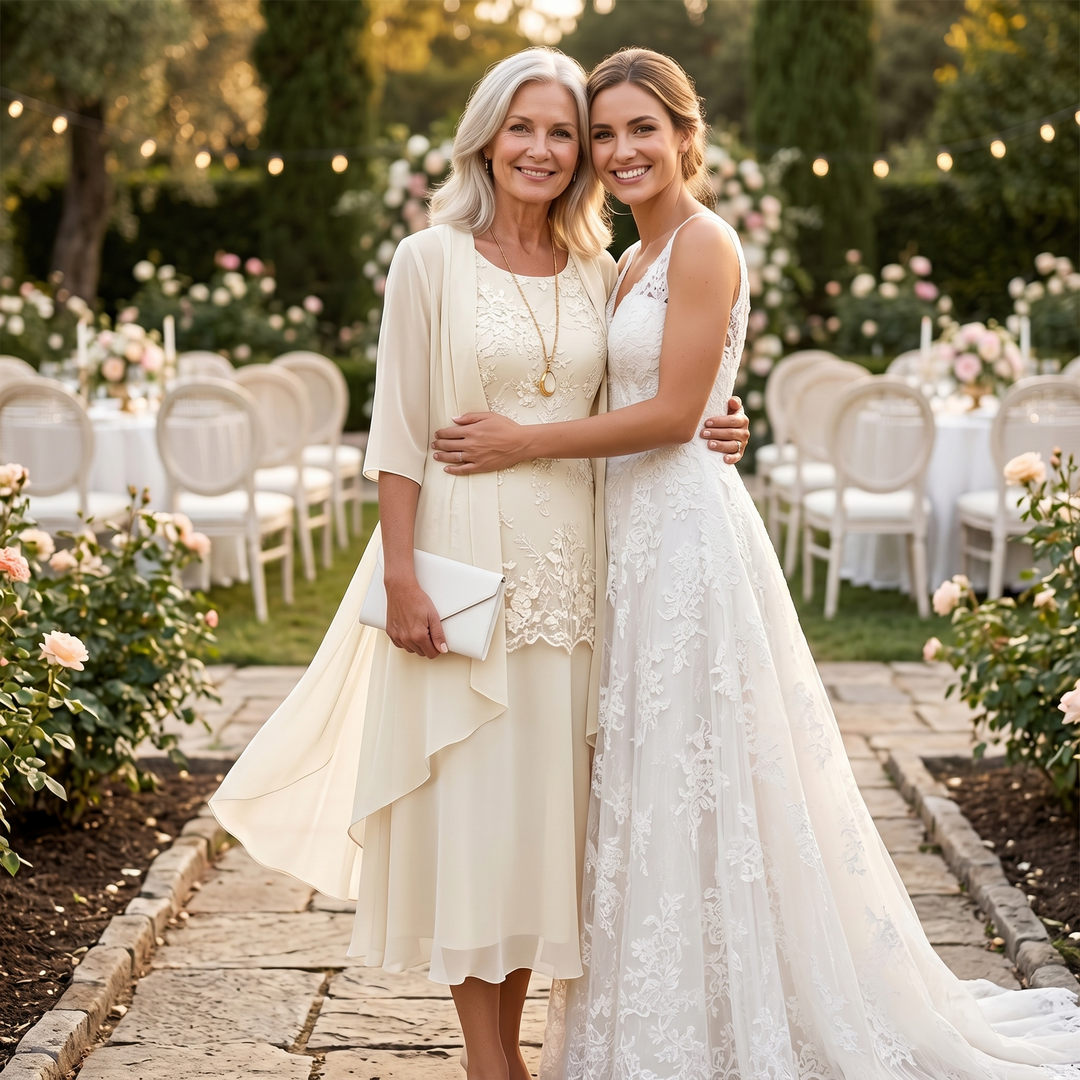 Elegant Lace and Chiffon Dress Set — View 4 | Clova