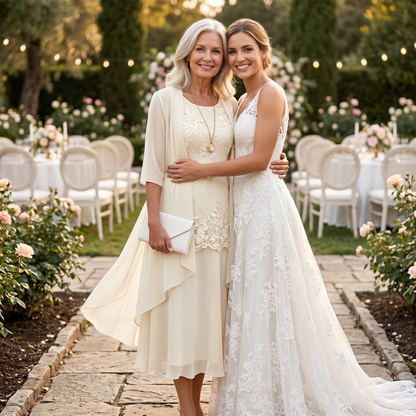Elegant Lace and Chiffon Dress Set — View 4 | Clova