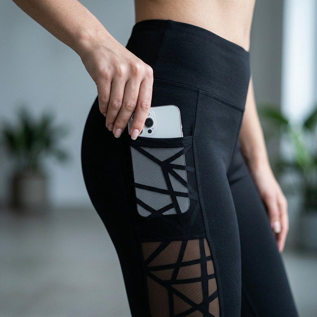 High Waisted Mesh Leggings with Hidden Pocket — View 5 | Clova