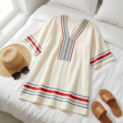 Sienna Embroidered Kaftan Mini Dress for Vacation — View 5 | Clova