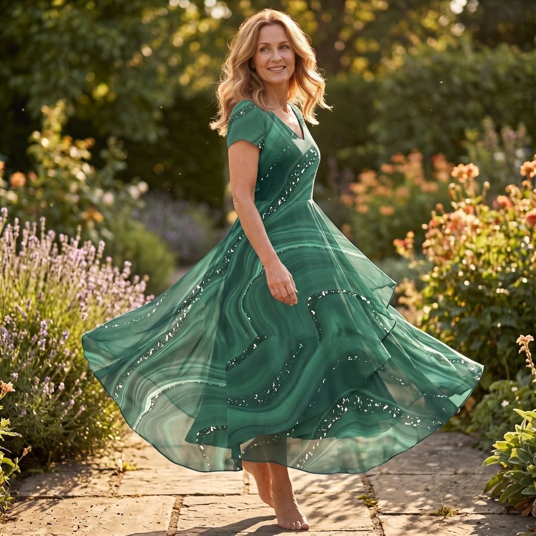 Flowing Marbled Midi Dress for Special Occasions — View 5 | Clova