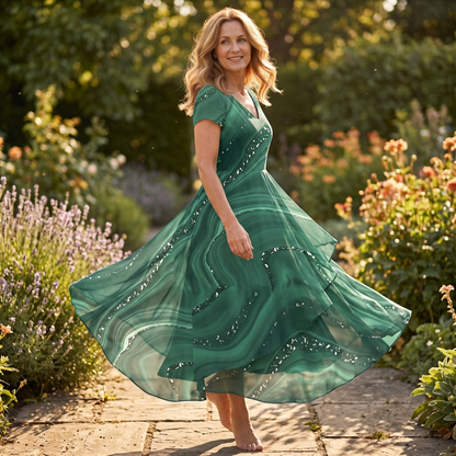 Flowing Marbled Midi Dress for Special Occasions — View 5 | Clova