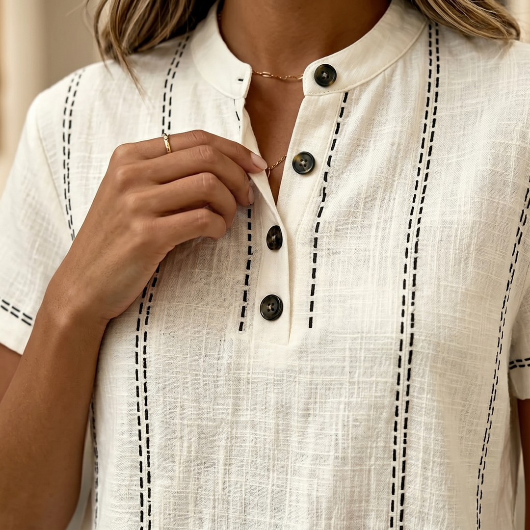 Stitched Henley Top — View 5 | Clova