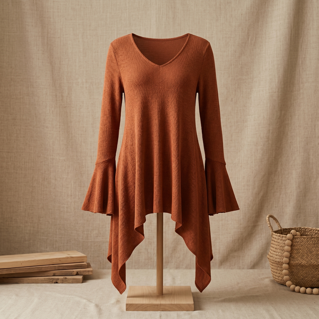 Flowy Handkerchief-Hem Knit Tunic — View 5 | Clova