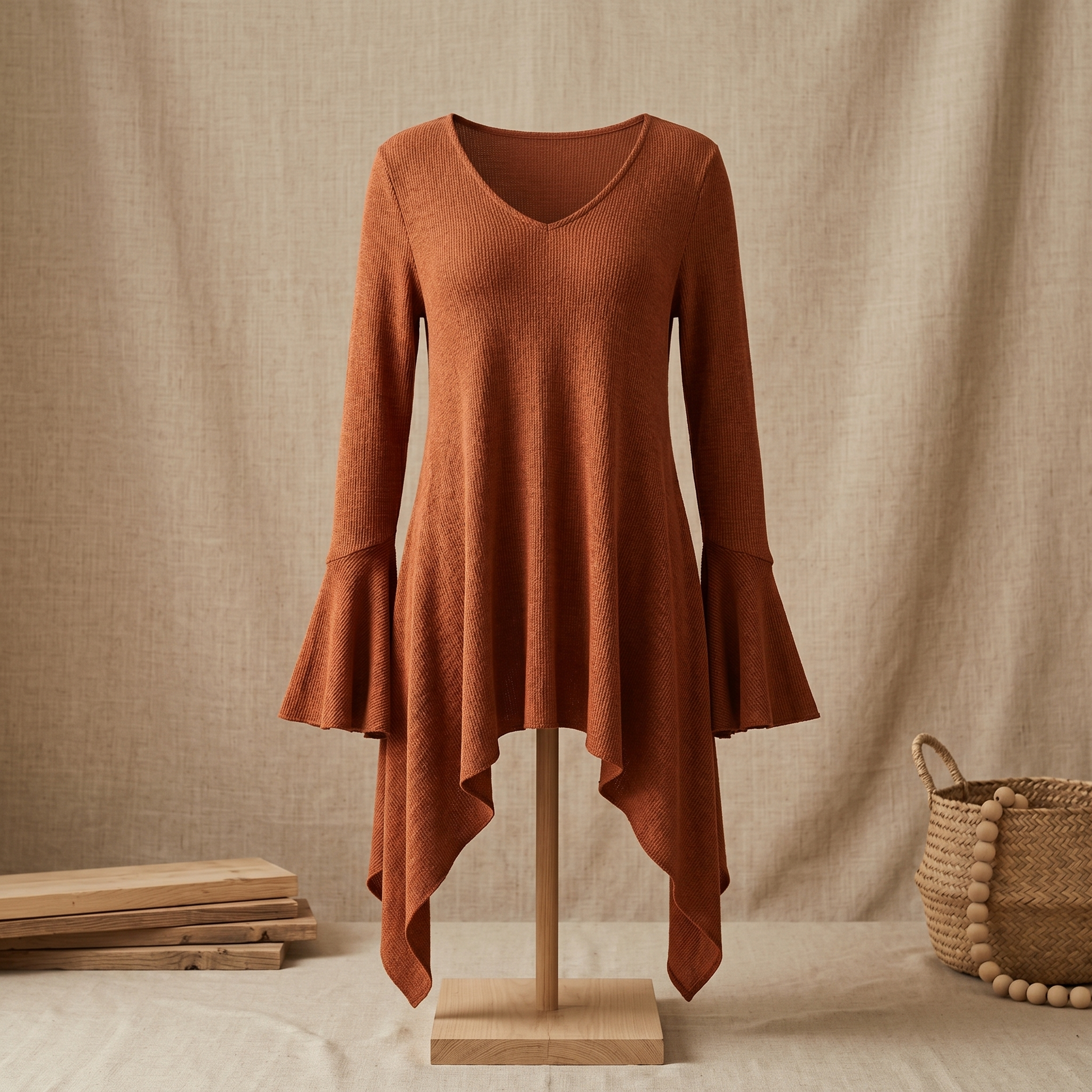 Flowy Handkerchief-Hem Knit Tunic — View 5 | Clova