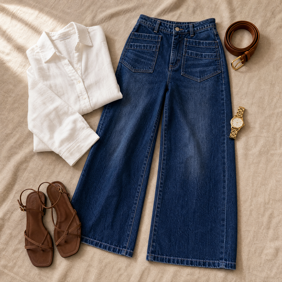 Patch-Pocket Wide-Leg Jeans — View 6 | Clova