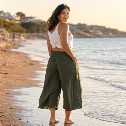Smocked-Waist Culottes — View 6 | Clova