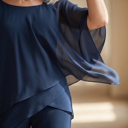 Asymmetric Chiffon Two-Piece Set — View 6 | Clova