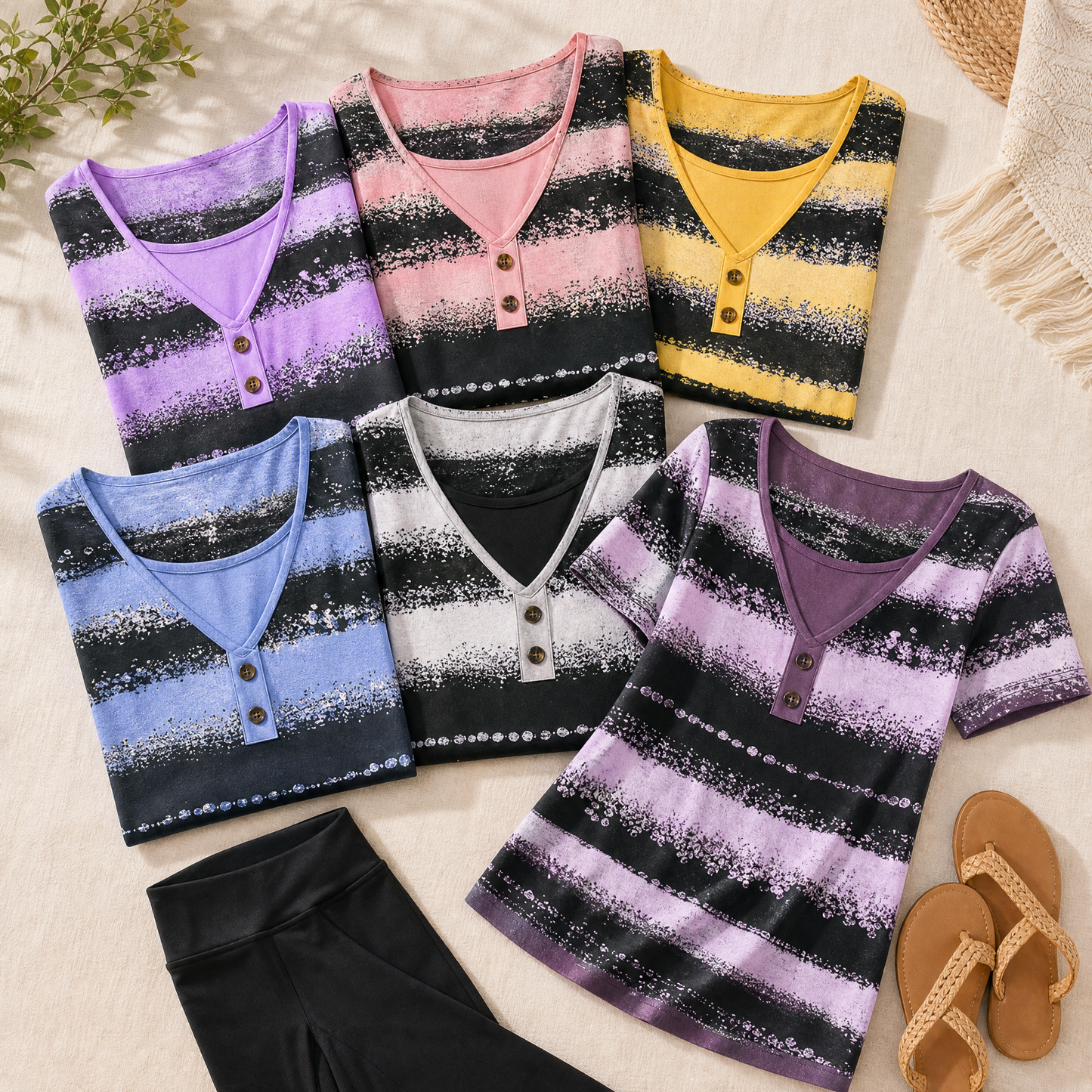 Flowy Watercolor Henley for Easy Summer Style — View 4 | Clova
