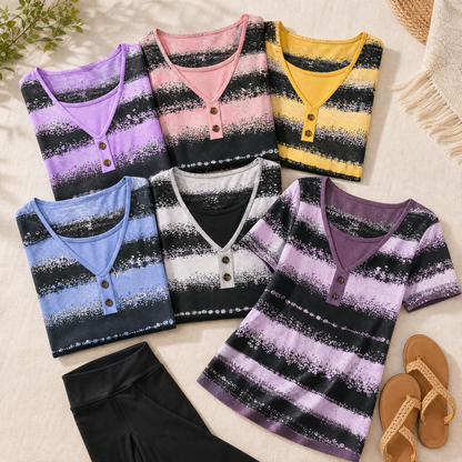 Flowy Watercolor Henley for Easy Summer Style — View 4 | Clova