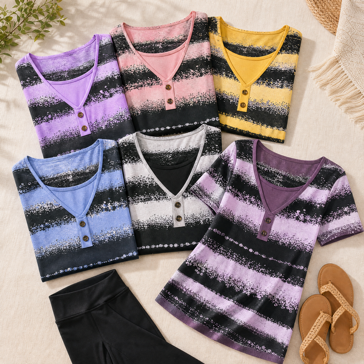 Flowy Watercolor Henley for Easy Summer Style — View 4 | Clova