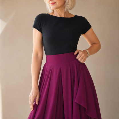 High-Waist Culottes with Skirt Drape — View 6 | Clova