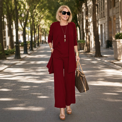 Maevelle Elegant 3-Piece Set with Drape Cardigan — View 3 | Clova