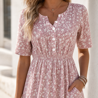Soléra - Floral V-Neck Midi Dress with Pockets — View 5 | Clova