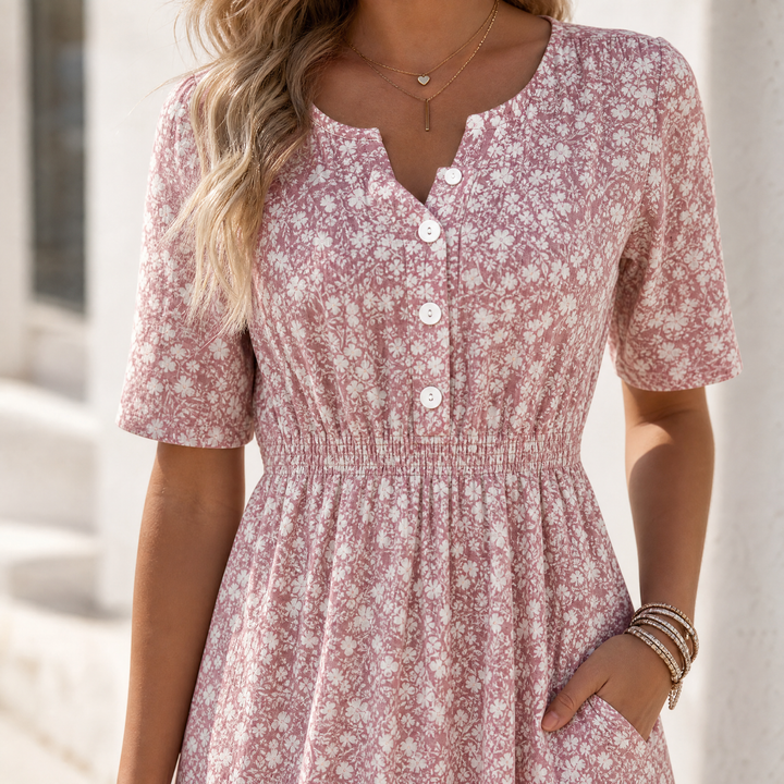 Soléra - Floral V-Neck Midi Dress with Pockets — View 5 | Clova