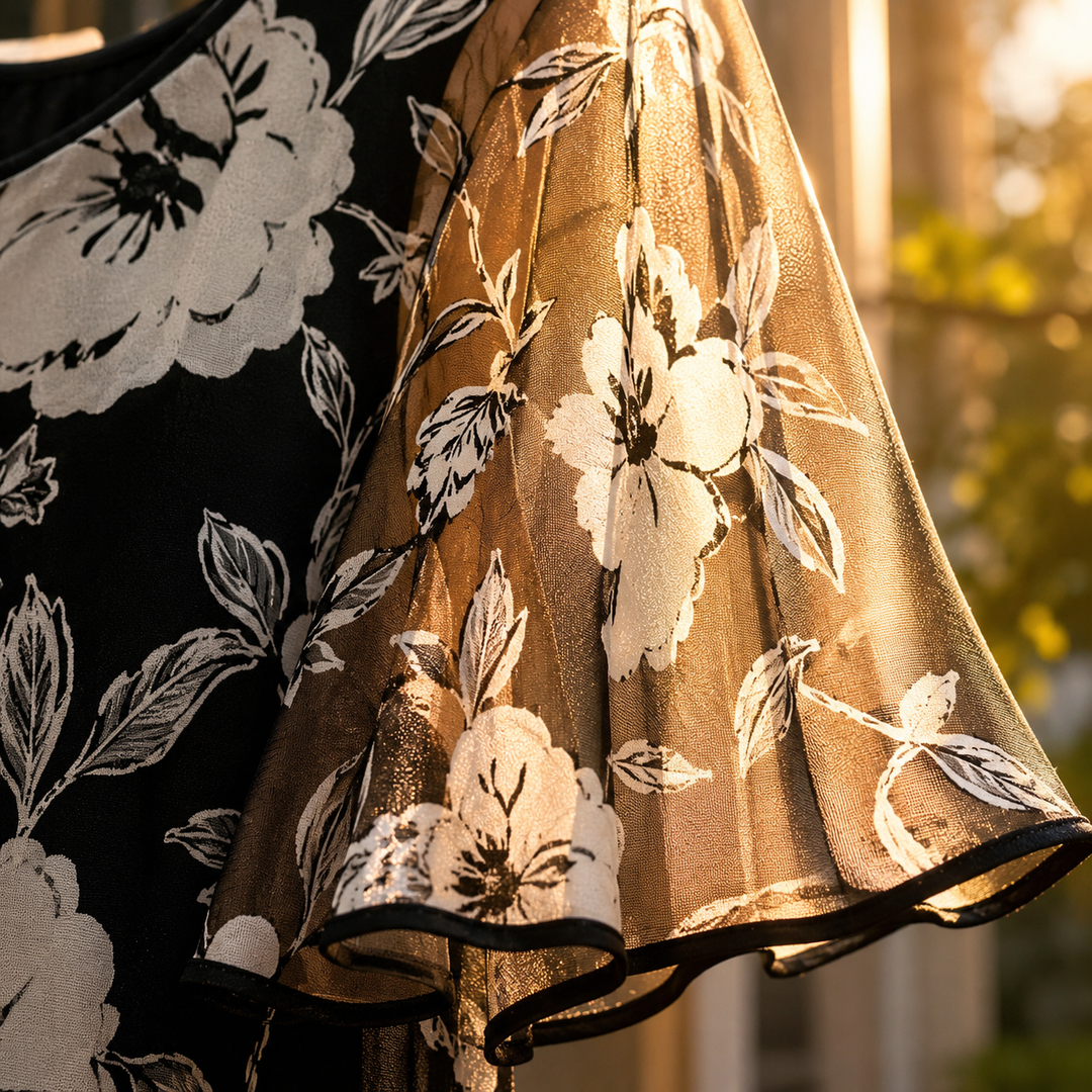 Floral Chiffon Dress with Sheer Overlay — View 6 | Clova