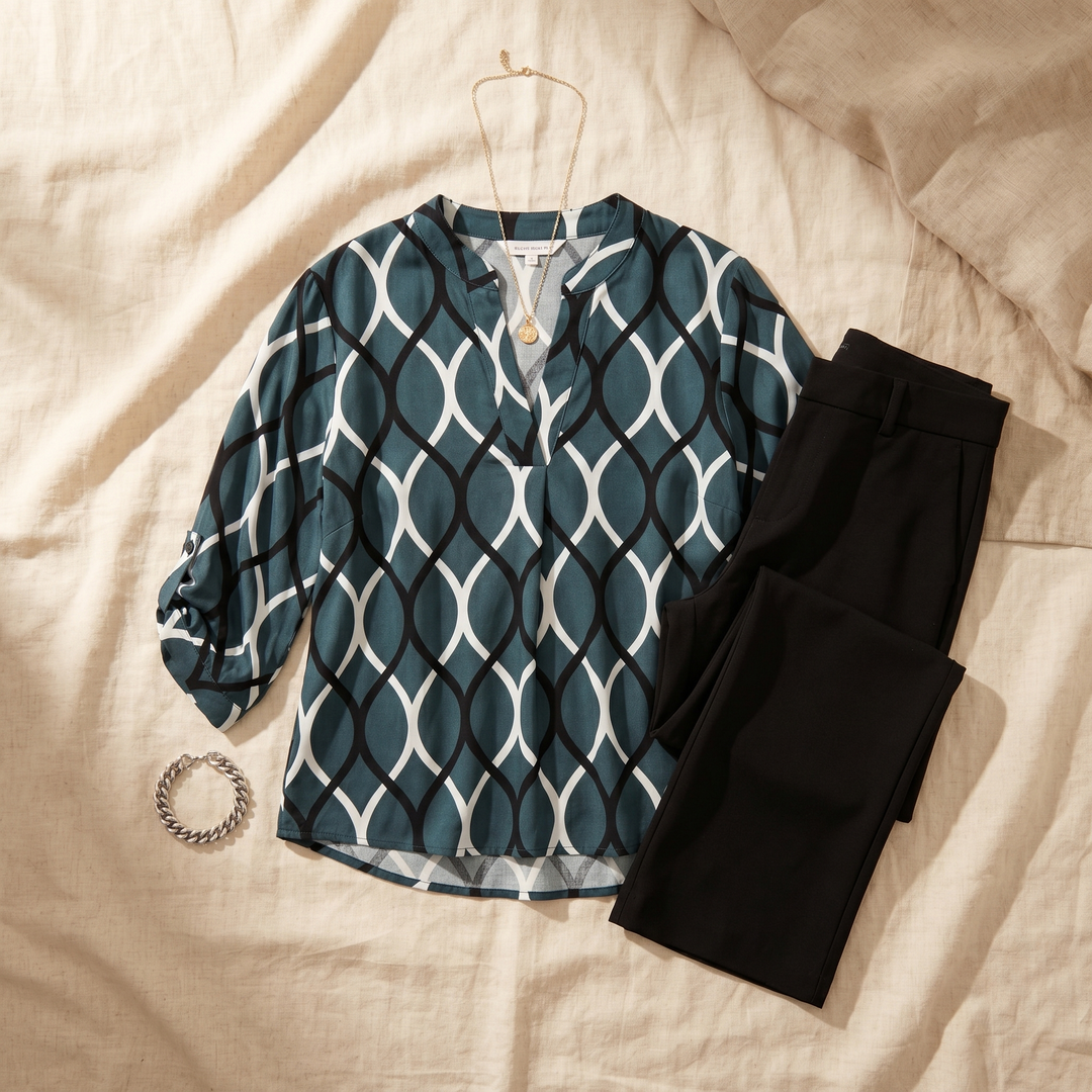 Flowy Printed V-Neck Blouse — View 7 | Clova