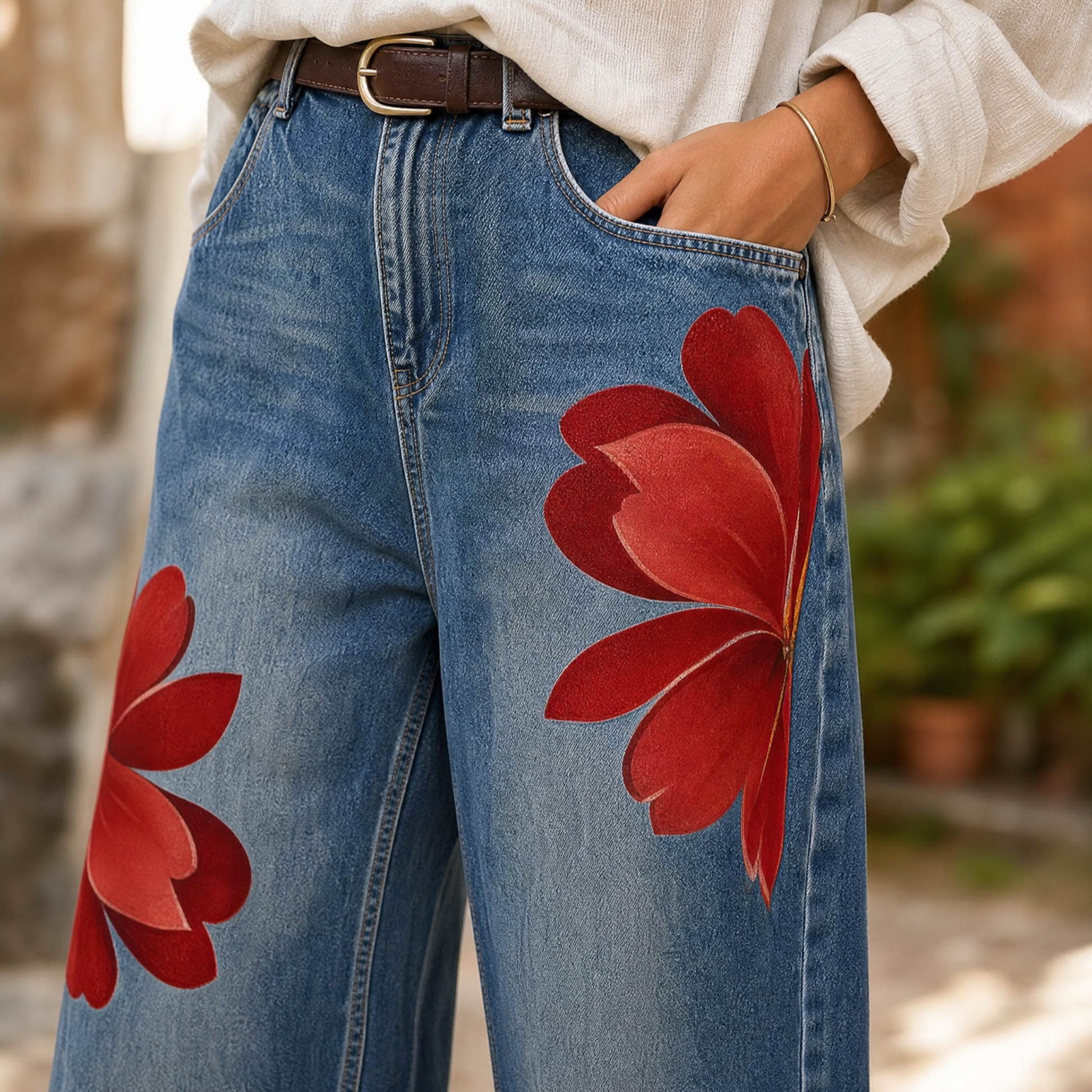 Bold Floral Wide Leg Jeans — View 6 | Clova