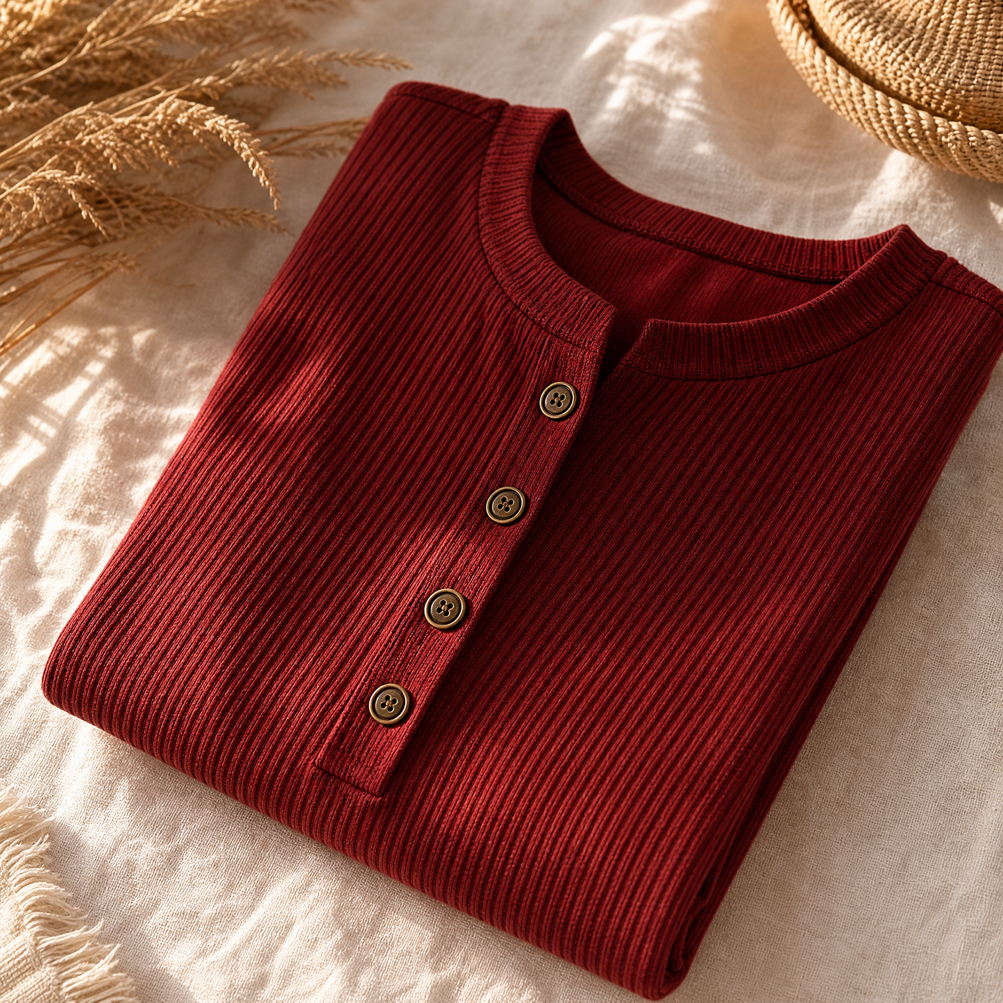 Ribbed Button-Up Henley Tunic — View 6 | Clova