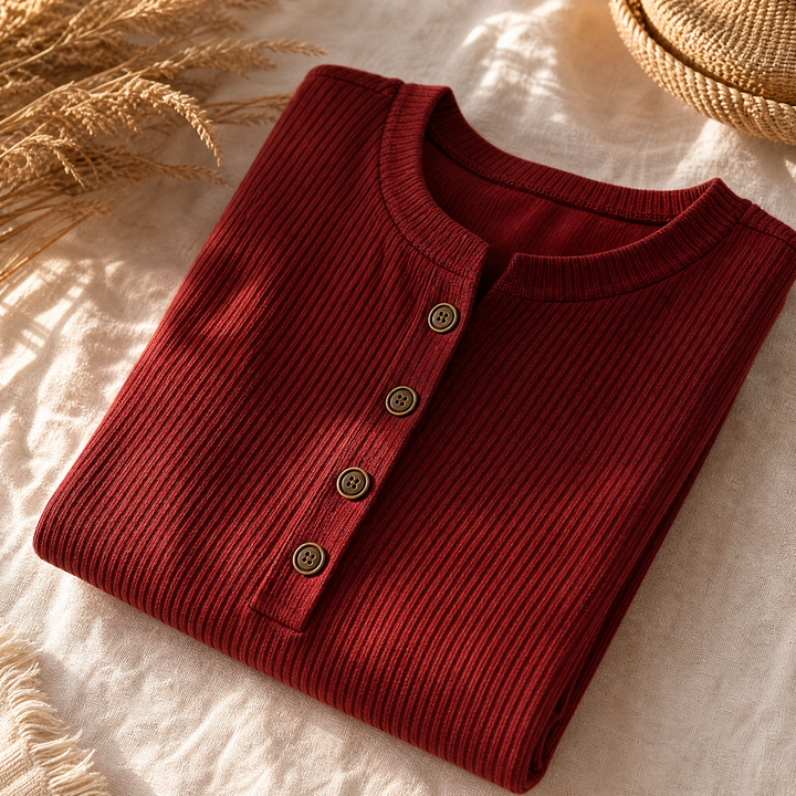 Ribbed Button-Up Henley Tunic — View 6 | Clova