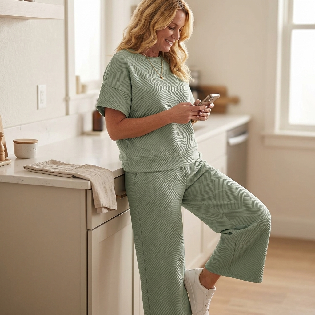 Textured Knit 2-Piece Lounge Set for Real Curves — View 6 | Clova
