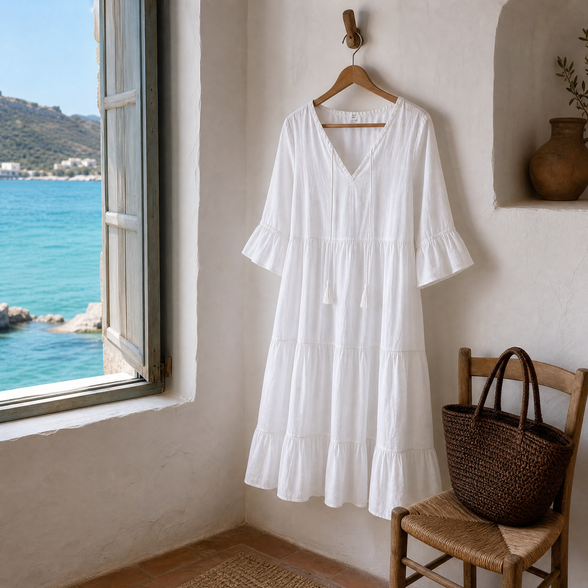 Breezy V-Neck Cotton Dress — View 6 | Clova