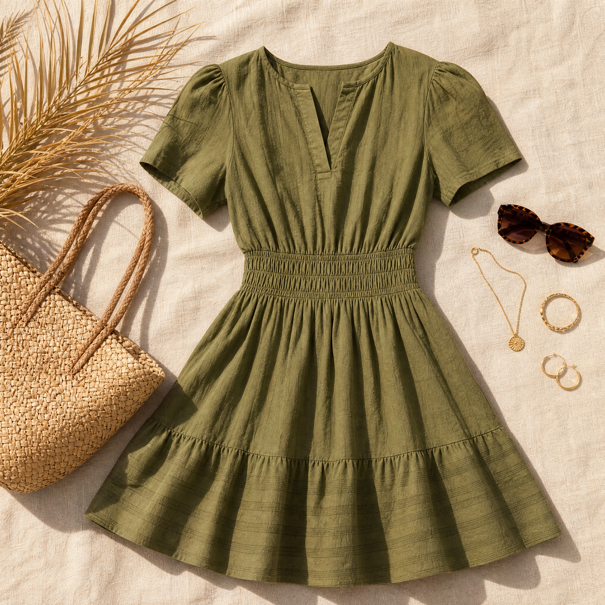 Solenna Smocked Waist Tiered Mini Dress — View 6 | Clova