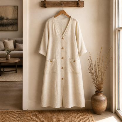Button-Front Midi Dress — View 6 | Clova