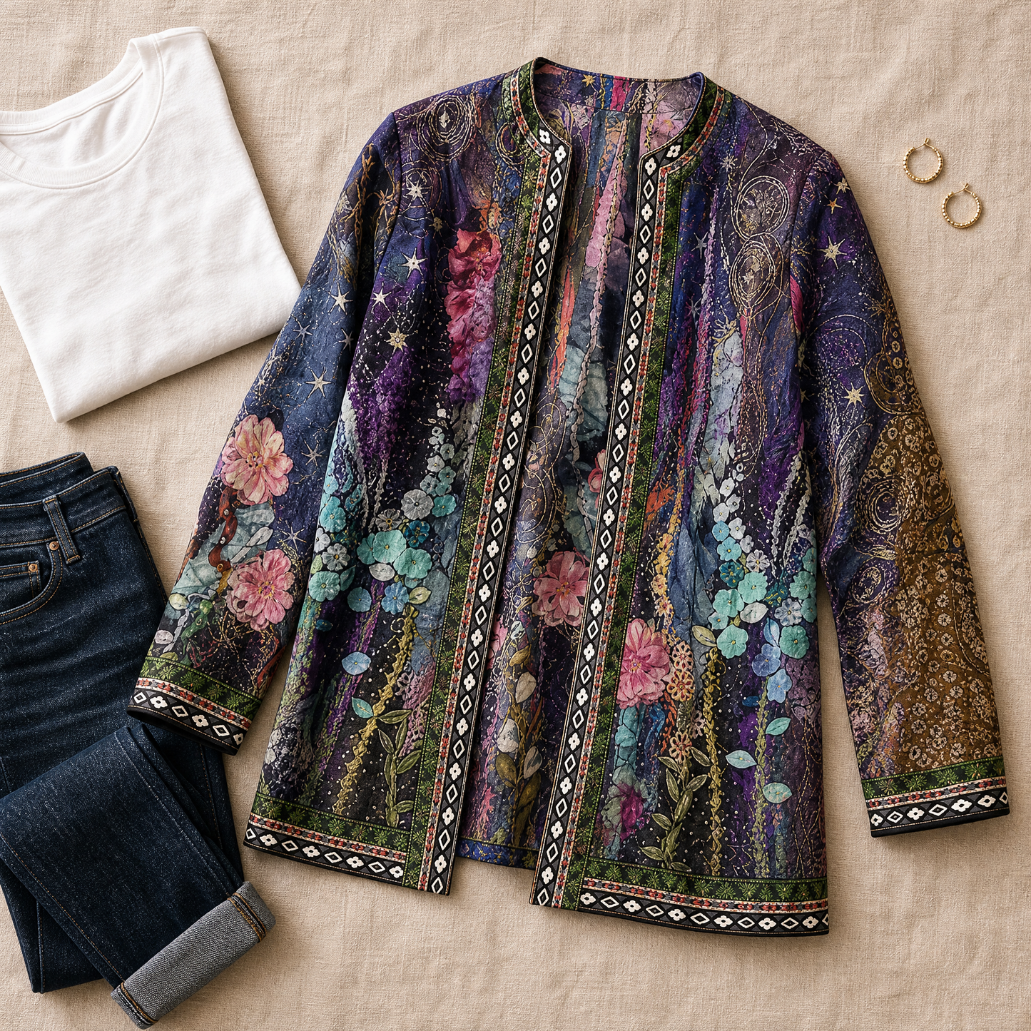 Art-Print Open Jacket for Effortless Style — View 6 | Clova