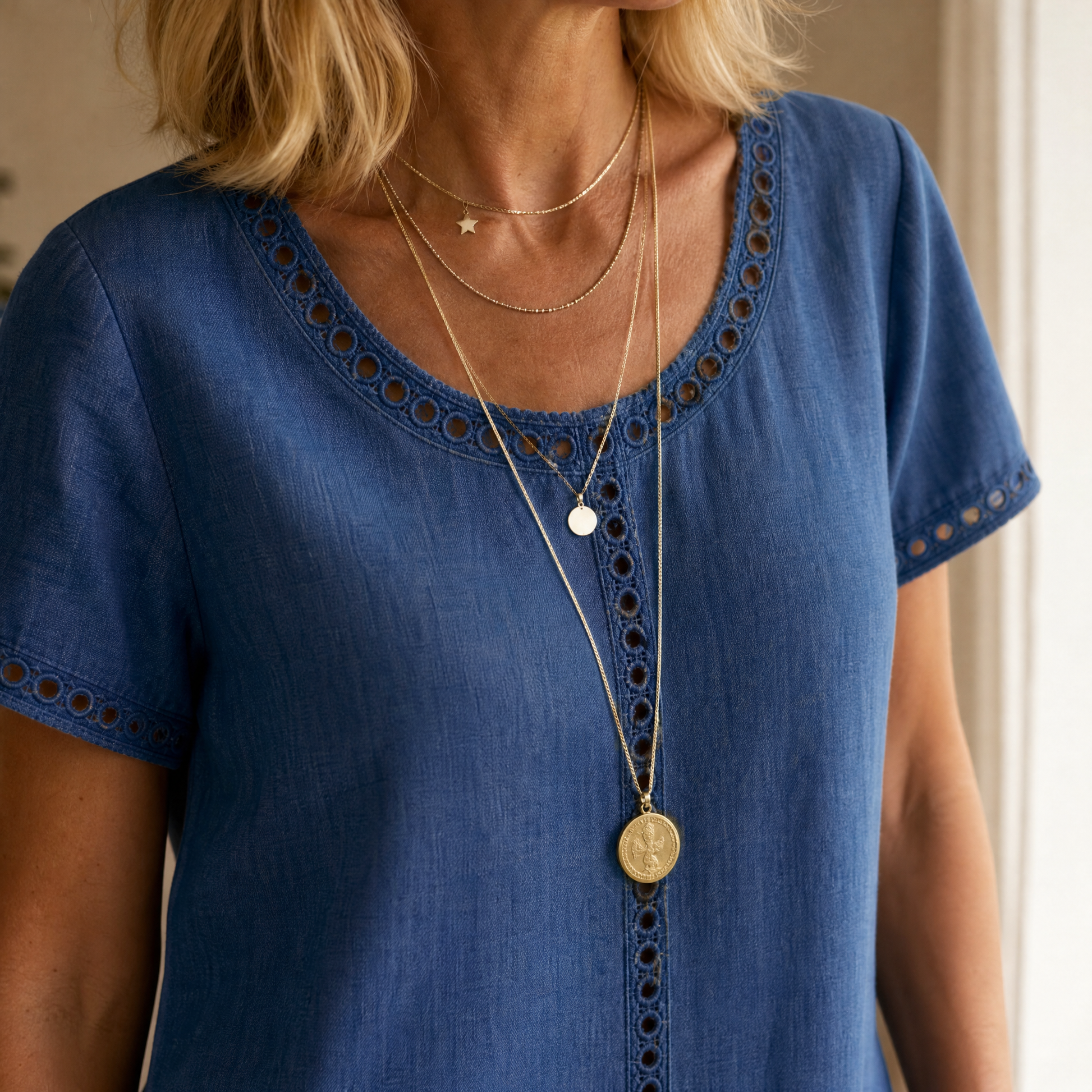 Lunavia Eyelet Trim Linen Midi Dress for Effortless Summer Style — View 6 | Clova