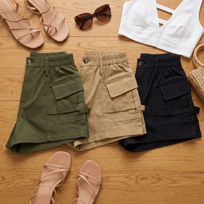High-Waisted Stretch Cargo Shorts — View 6 | Clova