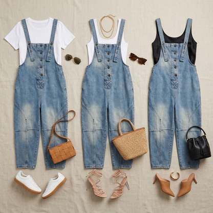 Button-Front Tapered Denim Overalls — View 6 | Clova