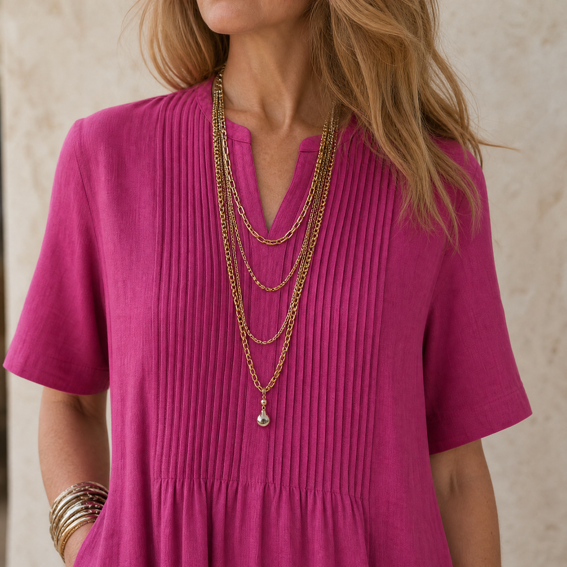 Pin-Tuck Cotton Maxi Dress with Pockets — View 6 | Clova
