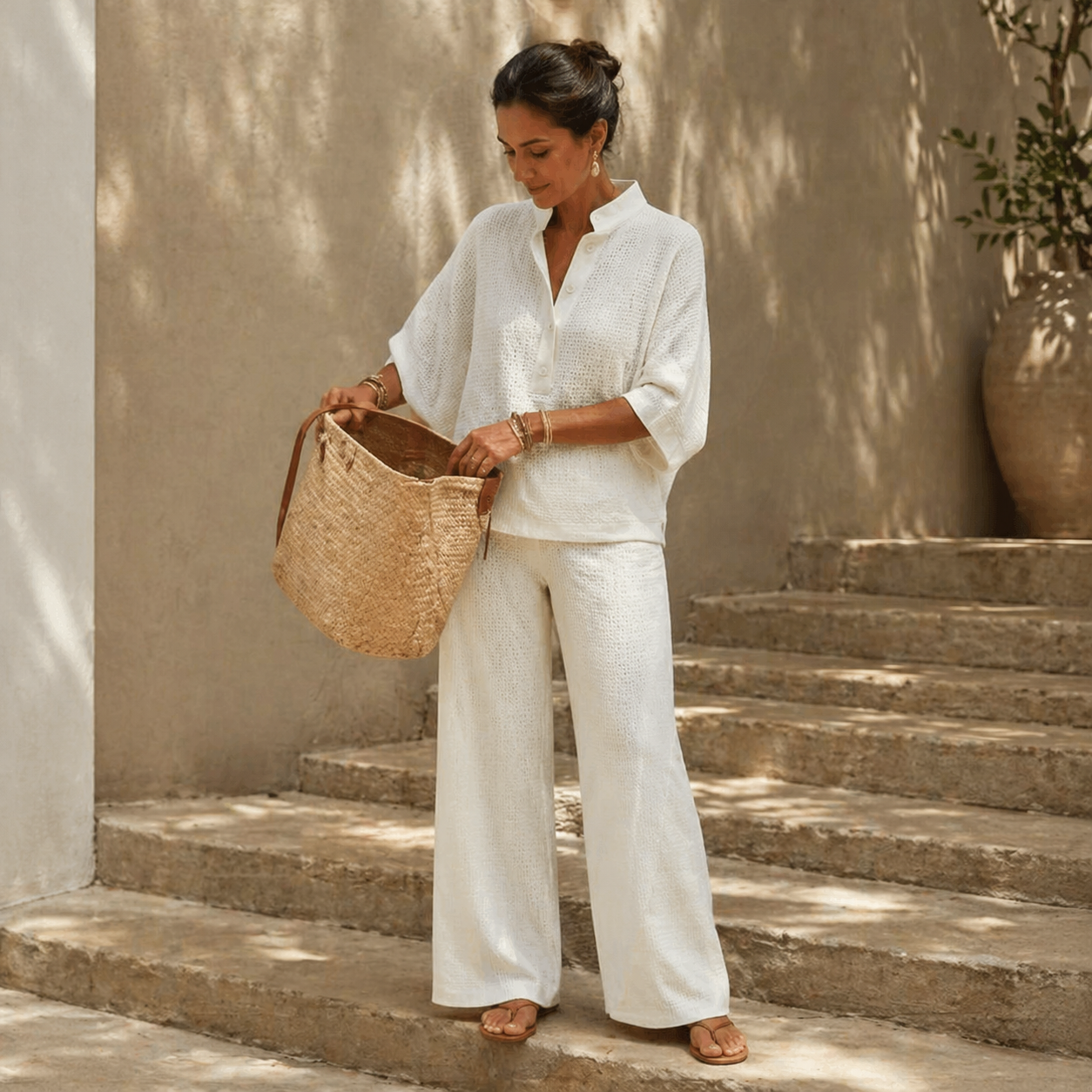Vienelle Waffle-Knit Two-Piece Set for Effortless Everyday Style — View 6 | Clova