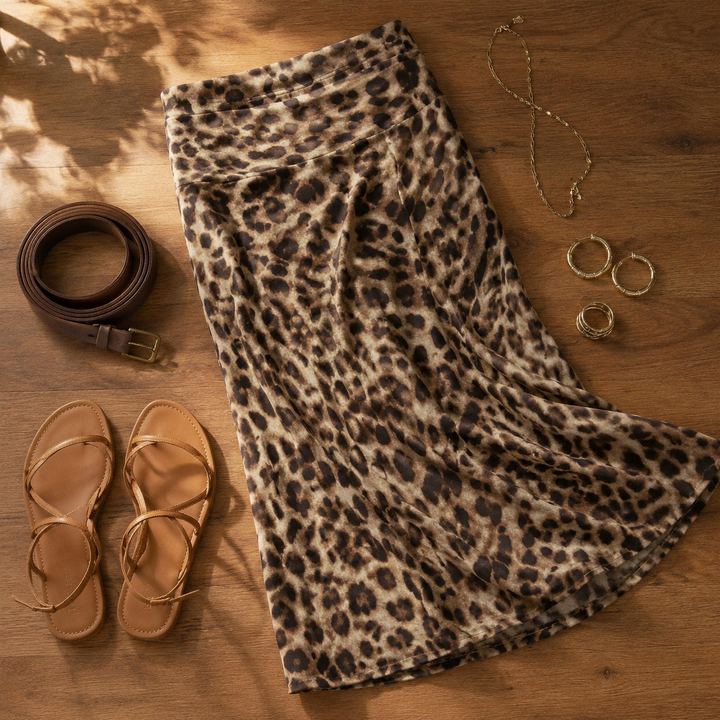 Curvy-Fit Leopard Print Maxi Skirt — View 4 | Clova