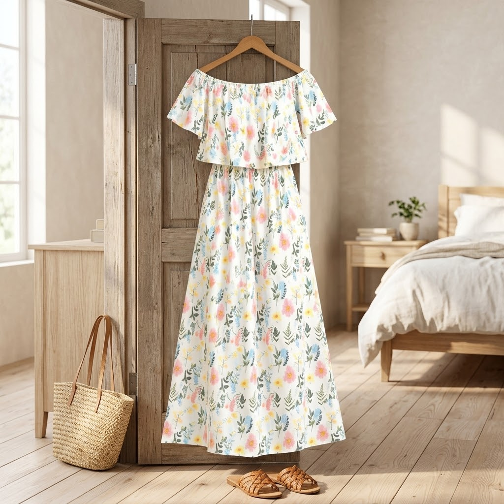 Off-Shoulder Floral Maxi Dress with Hidden Pockets — View 7 | Clova