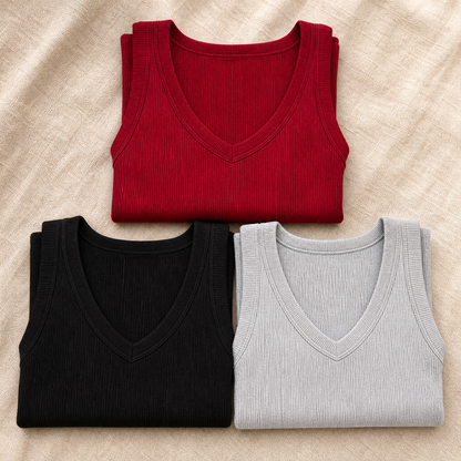 Ribbed V-Neck Tank — View 5 | Clova
