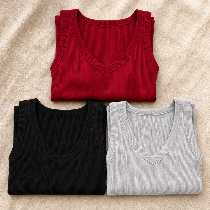 Ribbed V-Neck Tank — View 5 | Clova