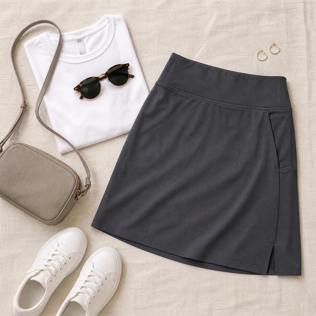 Knee-Length Skort with Built-In Shorts — View 5 | Clova