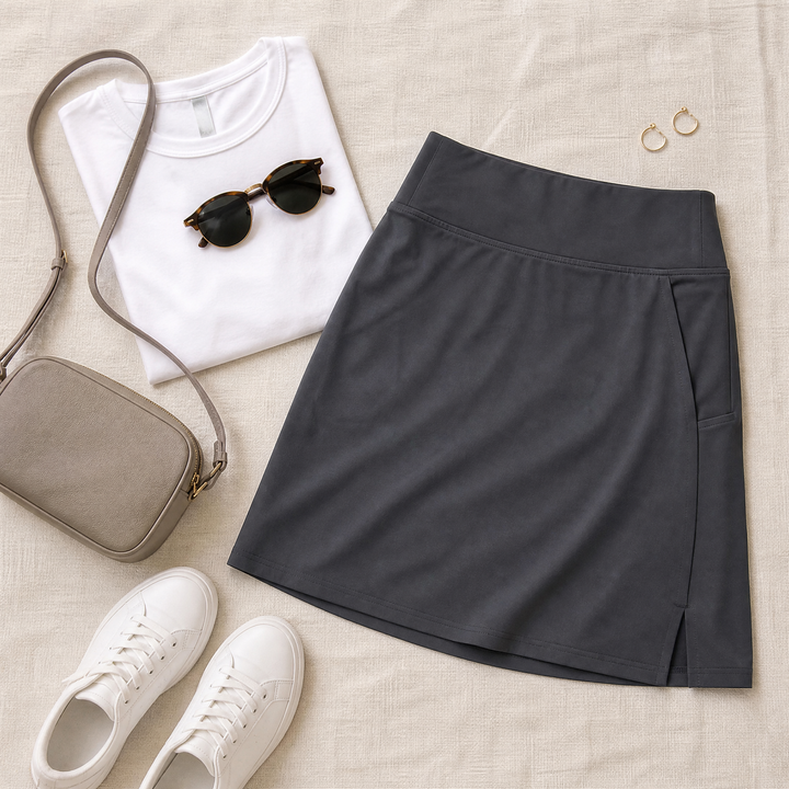 Knee-Length Skort with Built-In Shorts — View 5 | Clova