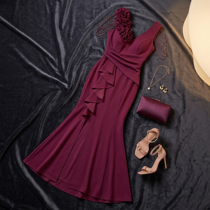 Rosette Shoulder Mermaid Evening Gown — View 6 | Clova