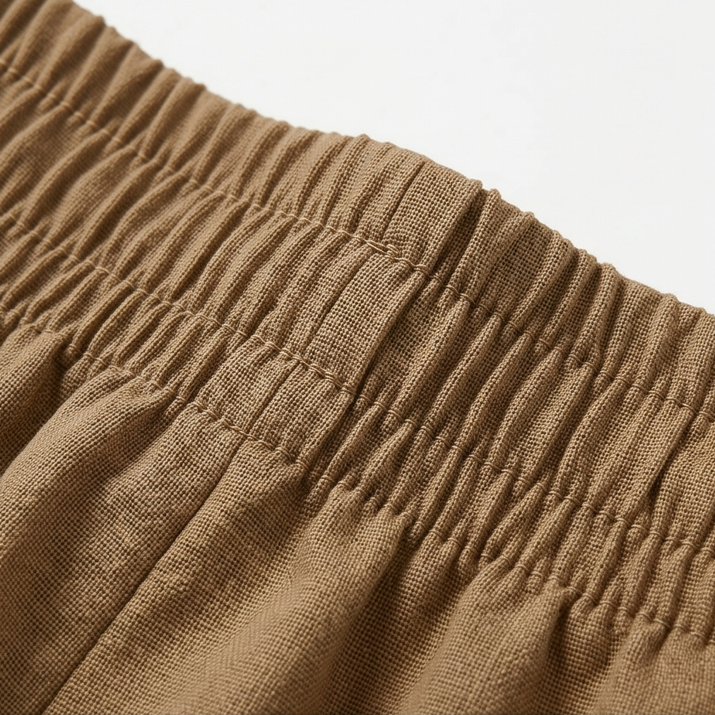Wide-Leg Drawstring Shorts with Smocked Waist — View 11 | Clova