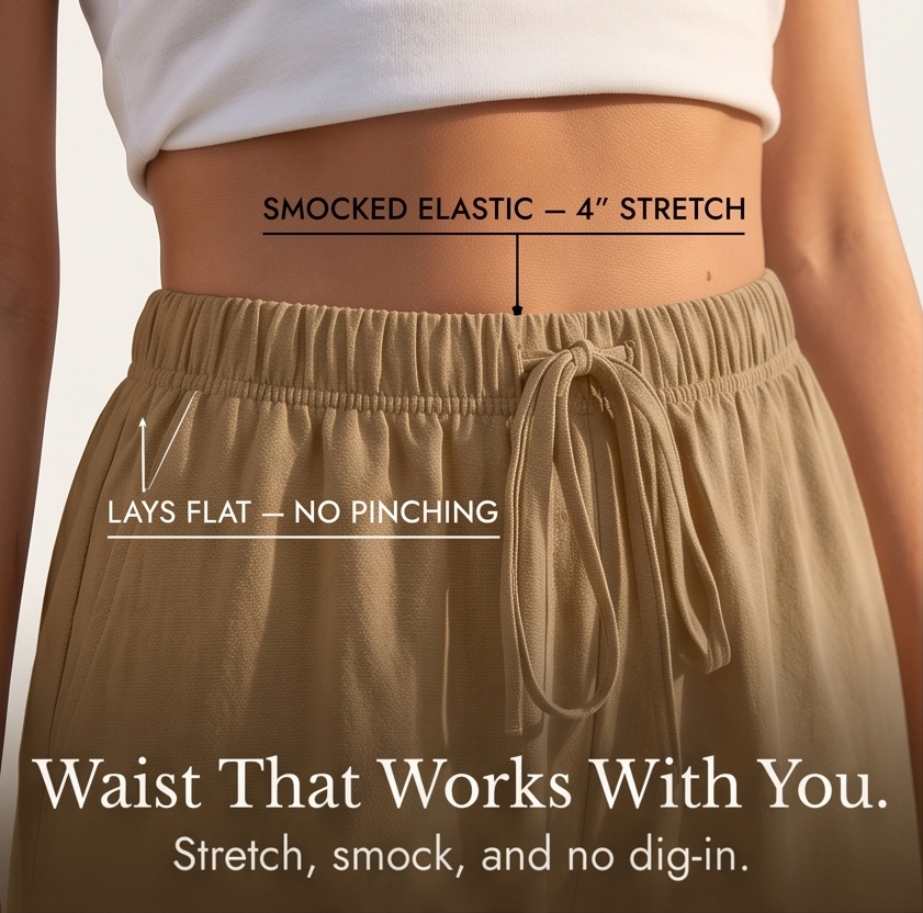 Wide-Leg Drawstring Shorts with Smocked Waist — View 6 | Clova